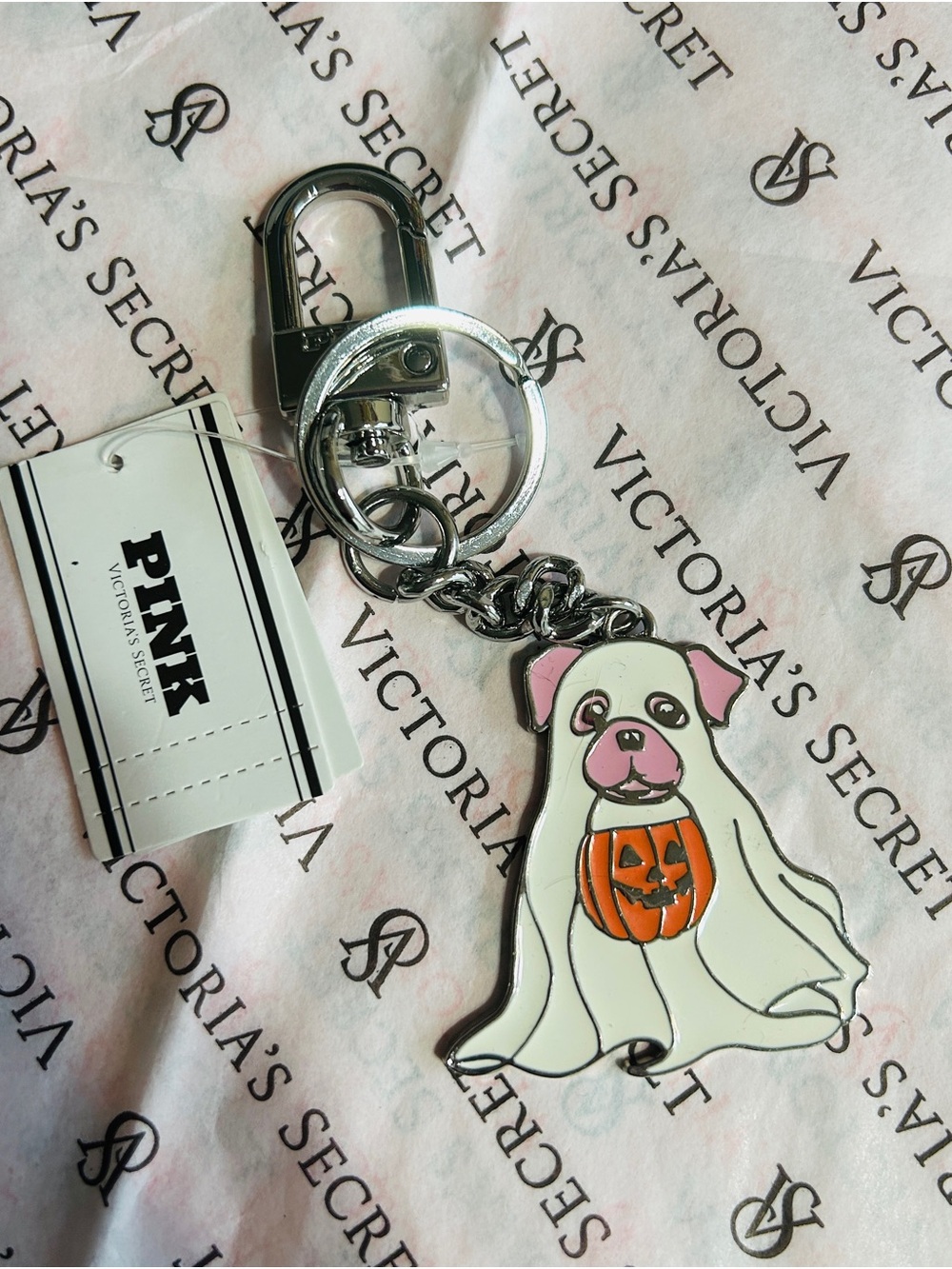 PINK Victoria's Secret White Ghost Dog Keychain